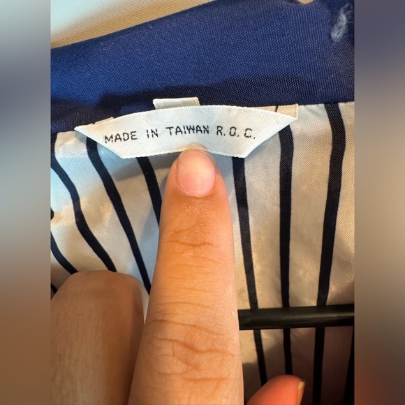 R.O.C Made In Taiwan Windbreaker Coat Rain Jacket Blue Pockets Size 8 Adjustable - Picture 6 of 16